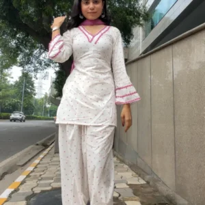 gulabo set – pure cotton pink star kurta set with farshi salwar