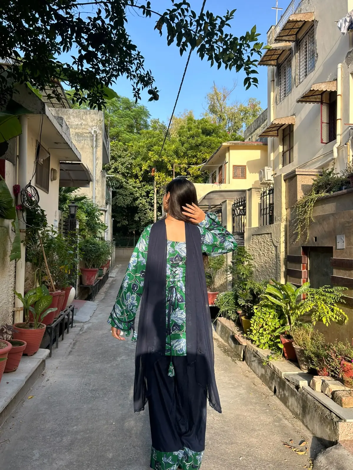 Green Floral Cotton Farshi Suit Set Saanjh Green Floral Cotton Farshi Suit Set with Dupatta