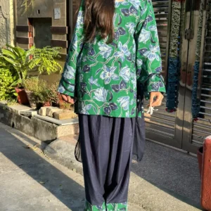 Saanjh Green Floral Cotton Farshi Suit Set with Dupatta